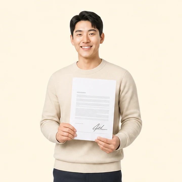 저신용자 장기렌트 조건 서면 견적서를 들고 있는 고객